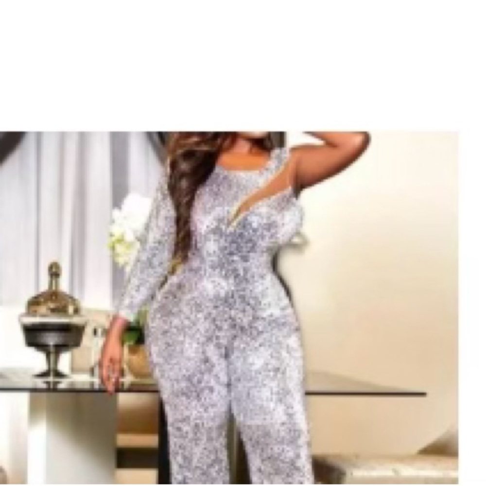 One sleeve silver jumpsuit